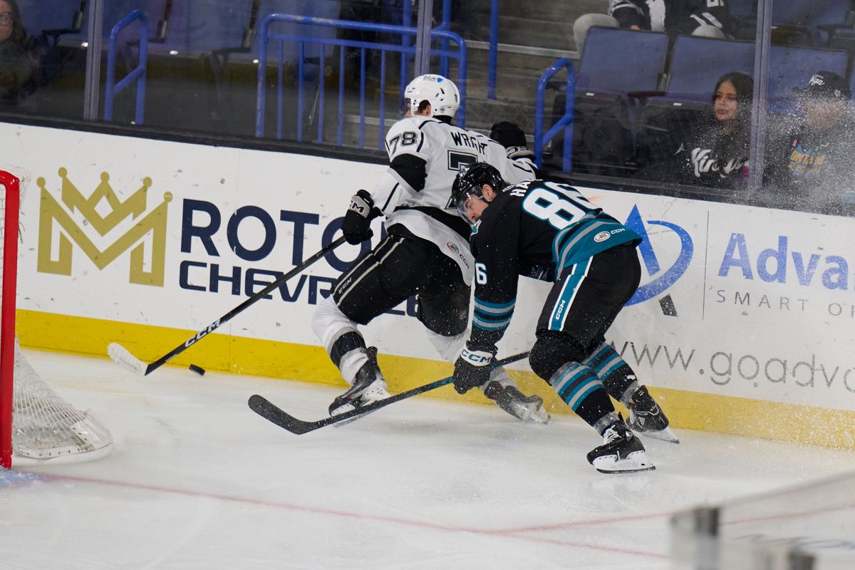 Ontario Reign forward Jared Wright (78) gains possession during an AHL hockey game against the San Jose Barracudas, Tuesday November 4th, 2025 in Ontario Calif Ontario Reign forward Jared Wright (78) gains possession during an AHL hockey game against the San Jose Barracudas, Tuesday November 4th, 2025 in Ontario Calif