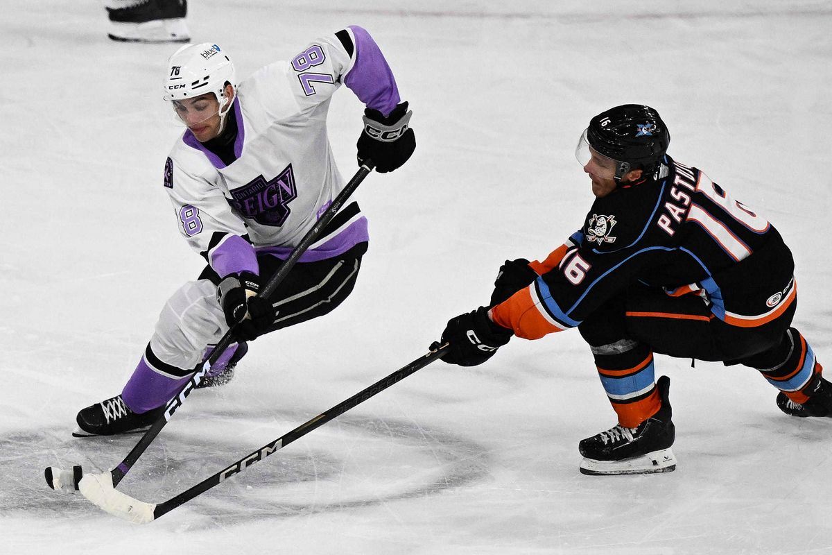 Ontario Reign forward Jared Wright (78) gains possession during an AHL hockey game against the San Diego Gulls, Saturday November 8th, 2025 in Ontario, Calif. Ontario Reign forward Jared Wright (78) gains possession during an AHL hockey game against the San Diego Gulls, Saturday November 8th, 2025 in Ontario, Calif.
