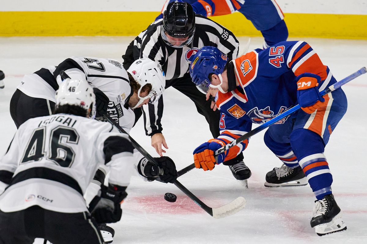 Ontario reign forward Jack Hughes (47) does a face off during an AHL hockey game against the Bakersfield Condors, Friday November 21, 2025 in Ontario, Calif. Ontario reign forward Jack Hughes (47) does a face off during an AHL hockey game against the Bakersfield Condors, Friday November 21, 2025 in Ontario, Calif.