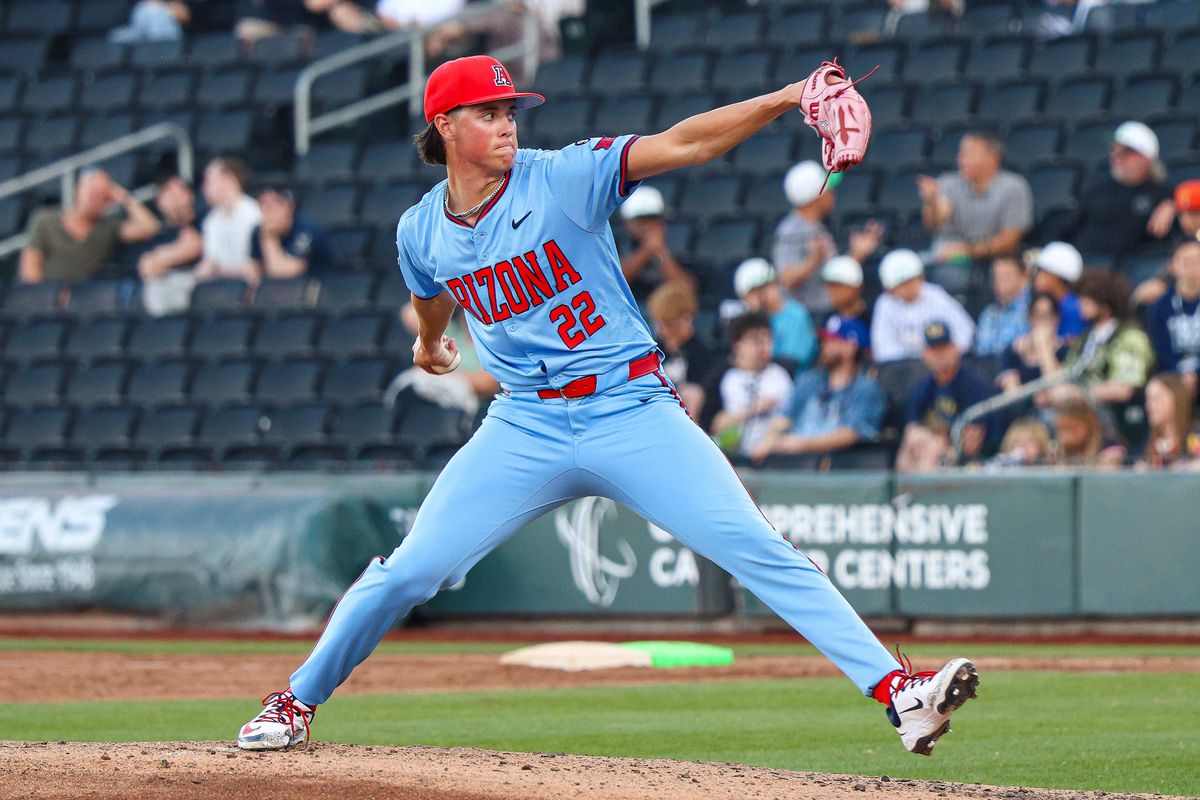 Arizona Wildcats RHP Smith Bailey (22) pitches against the Vanderbilt Commodores at the 2026 Live Like Lou Las Vegas College Baseball Classic on Saturday, February 28, 2026, at Las Vegas Ballpark in Las Vegas, Nevada. Arizona Wildcats RHP Smith Bailey (22) pitches against the Vanderbilt Commodores at the 2026 Live Like Lou Las Vegas College Baseball Classic on Saturday, February 28, 2026, at Las Vegas Ballpark in Las Vegas, Nevada.