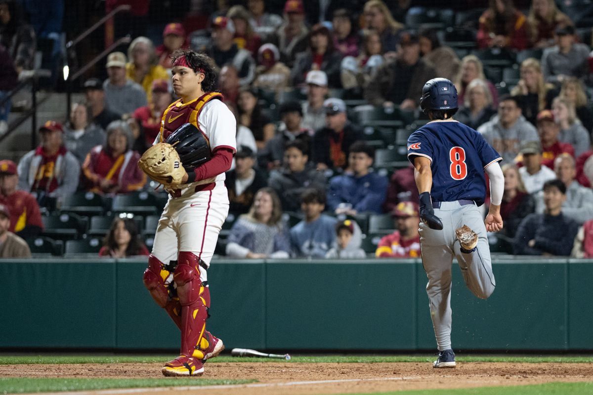 Pepperdine Wave infielder Daniel Patterson (8) scores during an NCAA Men's baseball game between the USC Trojans and Pepperdine Wave Friday February 13,2026 at Dedeaux Field in Los Angeles Calif Pepperdine Wave infielder Daniel Patterson (8) scores during an NCAA Men's baseball game between the USC Trojans and Pepperdine Wave Friday February 13,2026 at Dedeaux Field in Los Angeles Calif