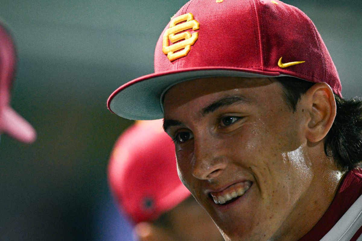 USC Trojan pitcher Mason Edwardds (30) reacts with team mates after the first inning during an NCAA Men's baseball game between the USC Trojans and Pepperdine Wave Friday February 13,2026 at Dedeaux Field in Los Angeles Calif USC Trojan pitcher Mason Edwardds (30) reacts with team mates after the first inning during an NCAA Men's baseball game between the USC Trojans and Pepperdine Wave Friday February 13,2026 at Dedeaux Field in Los Angeles Calif