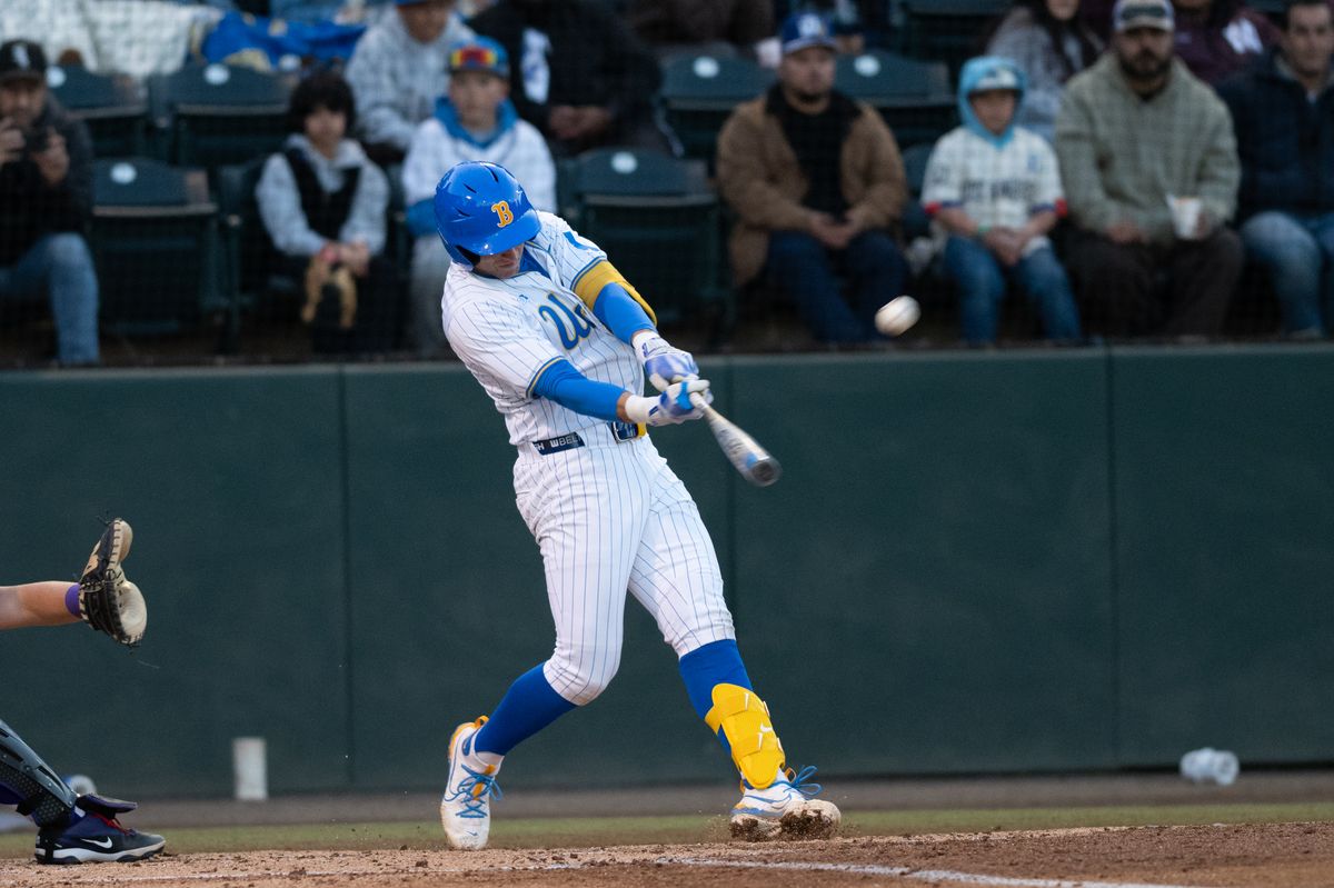 UCLA shorstop Roch Cholowsky (1) hits a homerun during a game between TCU and UCLA on Friday, February 20,2026 at Jackie Robinson Stadium in Los Angeles Calif UCLA shorstop Roch Cholowsky (1) hits a homerun during a game between TCU and UCLA on Friday, February 20,2026 at Jackie Robinson Stadium in Los Angeles Calif