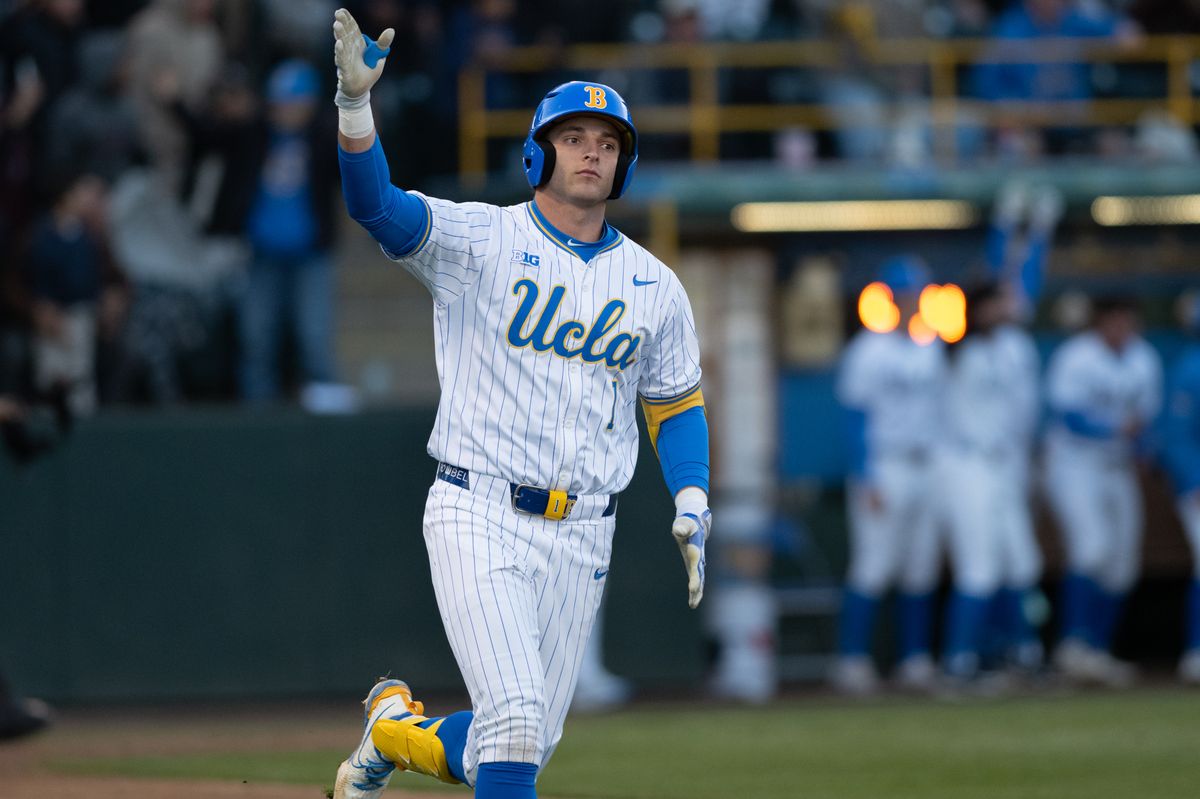 UCLA shorstop Roch Cholowsky (1) celebrates after hitting a homerun during a game between TCU and UCLA on Friday, February 20,2026 at Jackie Robinson Stadium in Los Angeles Calif UCLA shorstop Roch Cholowsky (1) celebrates after hitting a homerun during a game between TCU and UCLA on Friday, February 20,2026 at Jackie Robinson Stadium in Los Angeles Calif
