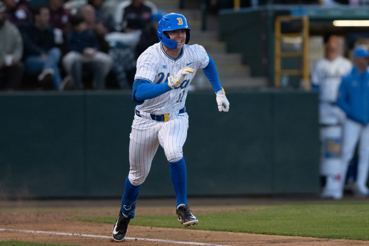 UCLA outfielder Payton Brennan (11) sprints to first base during a game between TCU and UCLA on Friday, February 20,2026 at Jackie Robinson Stadium in Los Angeles Calif UCLA outfielder Payton Brennan (11) sprints to first base during a game between TCU and UCLA on Friday, February 20,2026 at Jackie Robinson Stadium in Los Angeles Calif