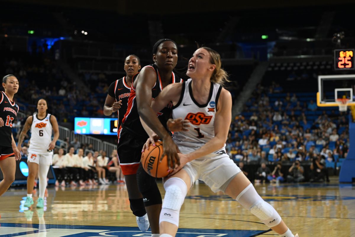 Oklahoma State guard Amari Whiting #1 drives to the basket during an NCAA Women's Basketball game between Oklahoma State and Princeton on Saturday, March 21, 2026 at Pauley Pavilion in Los Angeles Calif Oklahoma State guard Amari Whiting #1 drives to the basket during an NCAA Women's Basketball game between Oklahoma State and Princeton on Saturday, March 21, 2026 at Pauley Pavilion in Los Angeles Calif