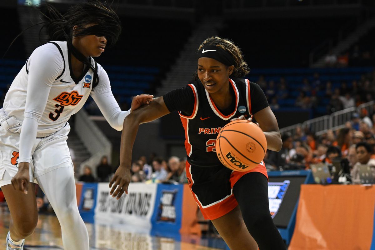 Princeton guard Toby Newke #21 drives to the basket during an NCAA Women's Basketball game between Oklahoma State and Princeton on Saturday, March 21, 2026 at Pauley Pavilion in Los Angeles Calif Princeton guard Toby Newke #21 drives to the basket during an NCAA Women's Basketball game between Oklahoma State and Princeton on Saturday, March 21, 2026 at Pauley Pavilion in Los Angeles Calif
