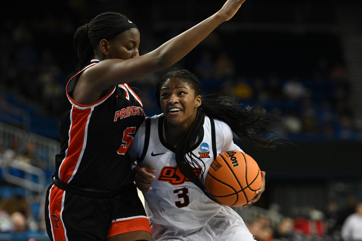 Oklahoma State forward Achol Akot #11 makes a move to the basket during an NCAA Women's Basketball game between Oklahoma State and Princeton on Saturday, March 21, 2026 at Pauley Pavilion in Los Angeles Calif Oklahoma State forward Achol Akot #11 makes a move to the basket during an NCAA Women's Basketball game between Oklahoma State and Princeton on Saturday, March 21, 2026 at Pauley Pavilion in Los Angeles Calif