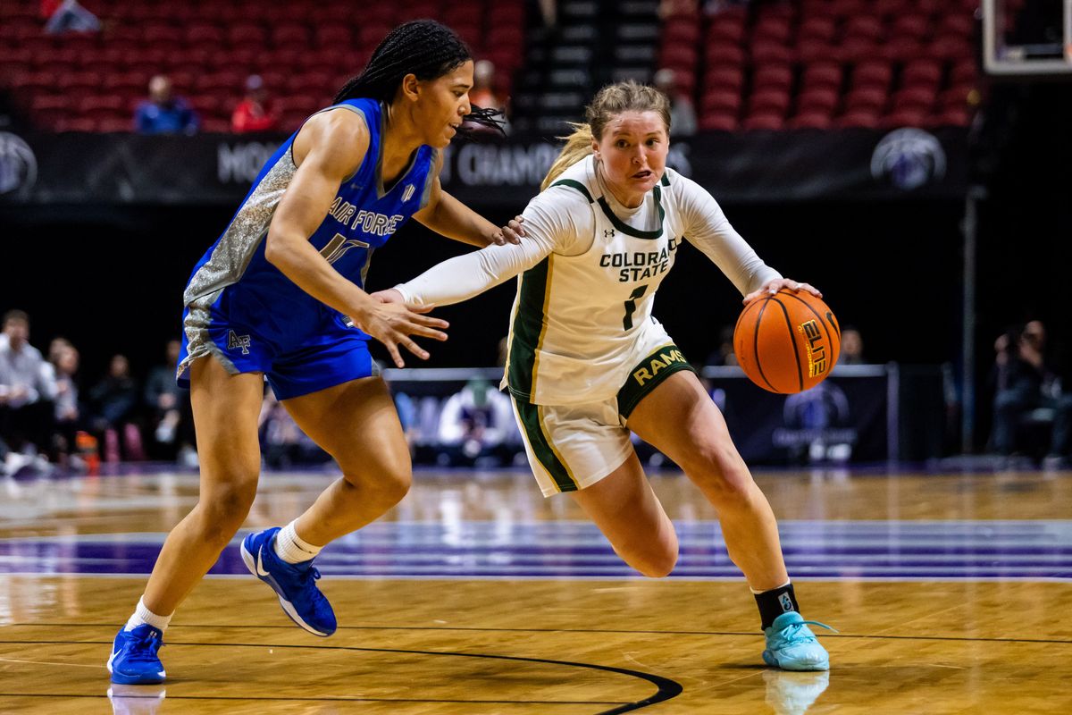 Colorado State Rams guard Kloe Froebe (1) drives towards the basket during a Mountain West Tournament championship game between Air Force and the Colorado State Rams, Tuesday March 10, 2026 in Las Vegas, Nev. Colorado State Rams guard Kloe Froebe (1) drives towards the basket during a Mountain West Tournament championship game between Air Force and the Colorado State Rams, Tuesday March 10, 2026 in Las Vegas, Nev.