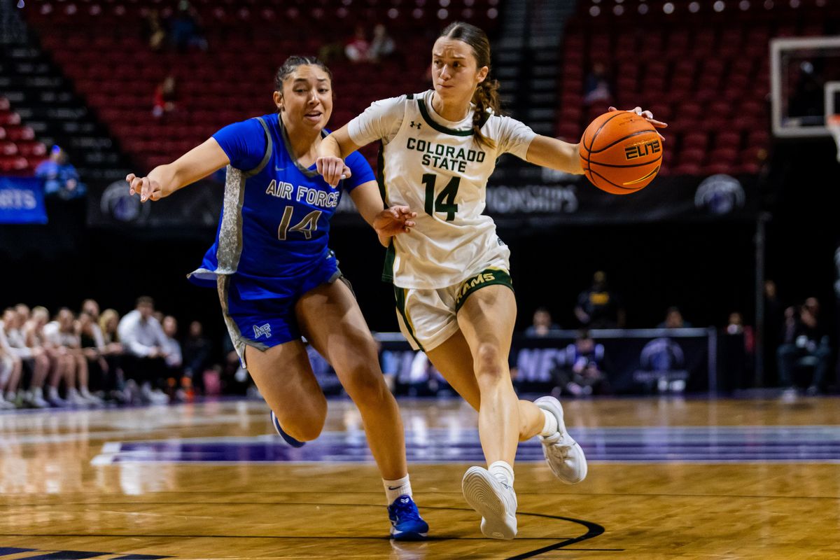 Colorado State Rams guard Marta Leimane (14) looks to drive towards the basket during a Mountain West Tournament championship game between Air Force and the Colorado State Rams, Tuesday March 10, 2026 in Las Vegas, Nev. Colorado State Rams guard Marta Leimane (14) looks to drive towards the basket during a Mountain West Tournament championship game between Air Force and the Colorado State Rams, Tuesday March 10, 2026 in Las Vegas, Nev.