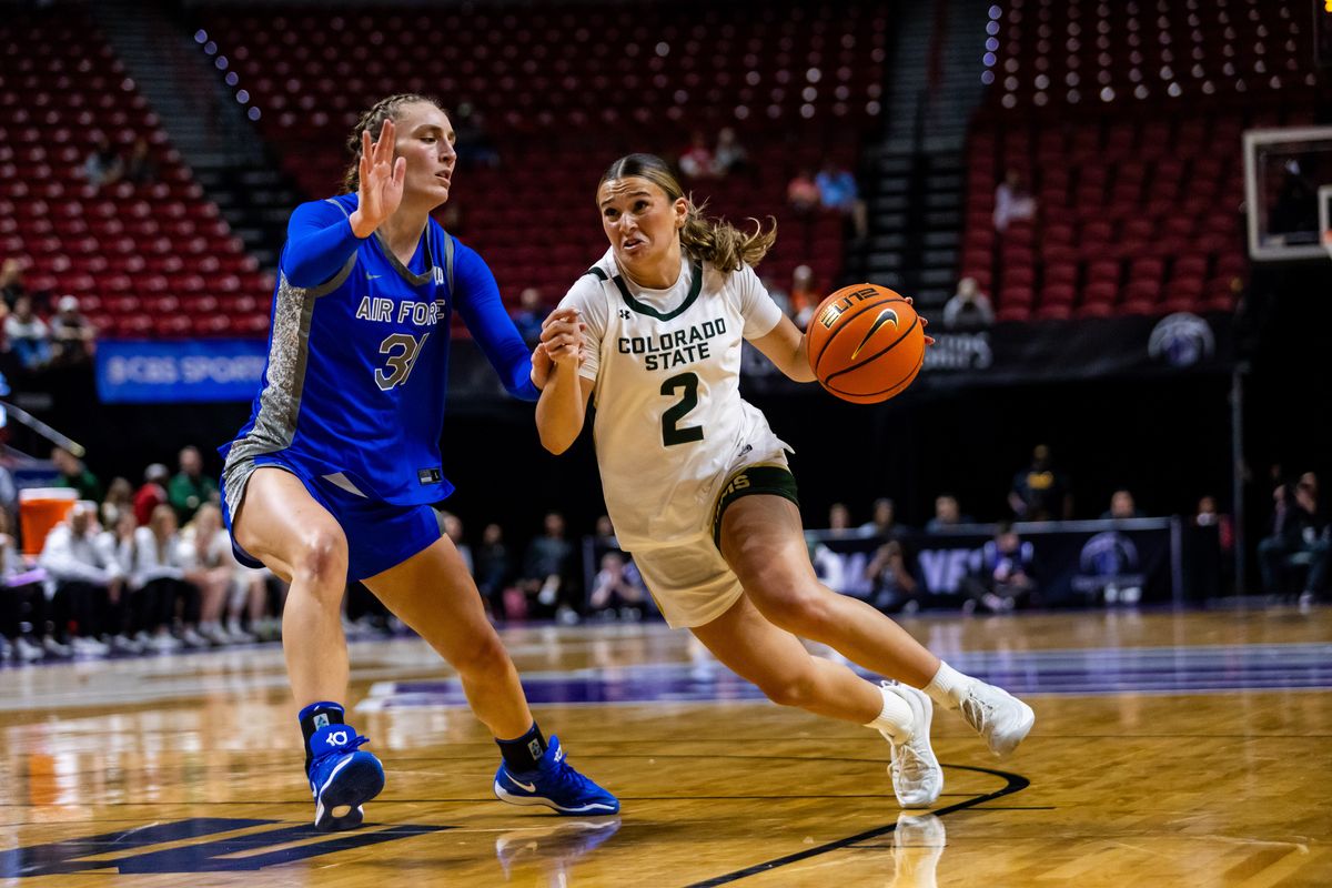 Colorado State Rams guard Brooke Carlson (2) dribbles towards the basket during a Mountain West Tournament championship game between Air Force and the Colorado State Rams, Tuesday March 10, 2026 in Las Vegas, Nev. Colorado State Rams guard Brooke Carlson (2) dribbles towards the basket during a Mountain West Tournament championship game between Air Force and the Colorado State Rams, Tuesday March 10, 2026 in Las Vegas, Nev.