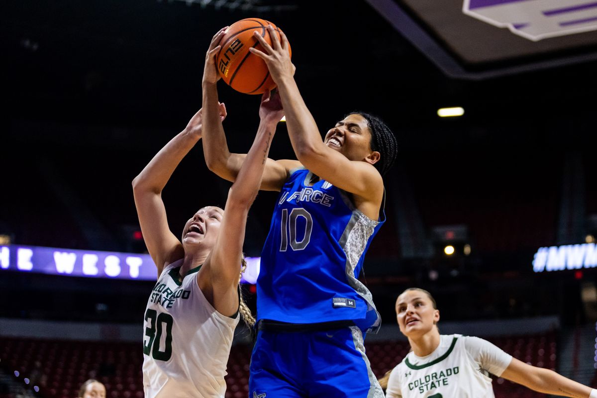 Air Force guard Jayda McNabb (10) grabs a rebound during a Mountain West Tournament championship game between Air Force and the Colorado State Rams, Tuesday March 10, 2026 in Las Vegas, Nev. Air Force guard Jayda McNabb (10) grabs a rebound during a Mountain West Tournament championship game between Air Force and the Colorado State Rams, Tuesday March 10, 2026 in Las Vegas, Nev.