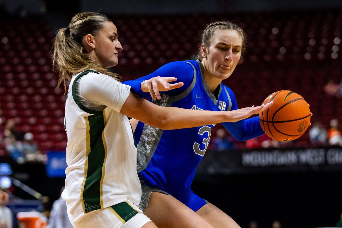 Air Force forward Emily Adams (31) backs down the ball towards the basket during a Mountain West Tournament championship game between Air Force and the Colorado State Rams, Tuesday March 10, 2026 in Las Vegas, Nev. Air Force forward Emily Adams (31) backs down the ball towards the basket during a Mountain West Tournament championship game between Air Force and the Colorado State Rams, Tuesday March 10, 2026 in Las Vegas, Nev.