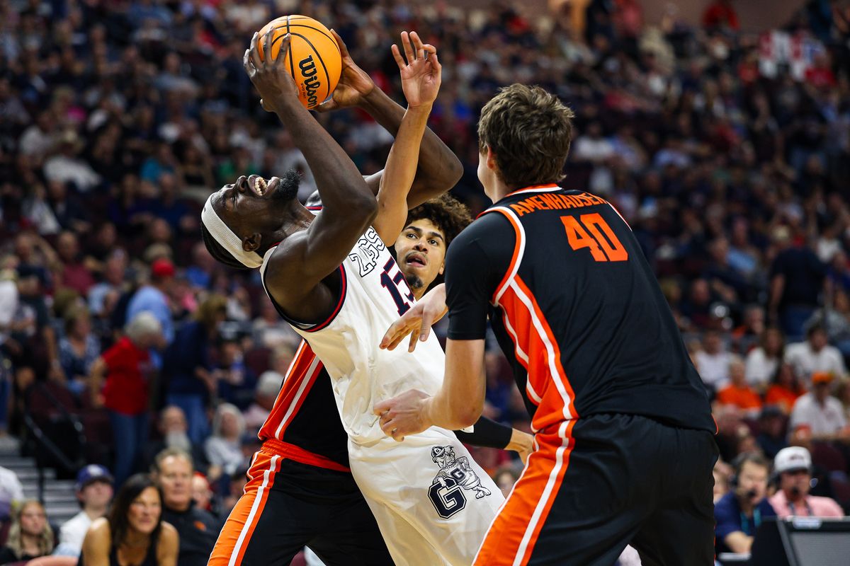 Gonzaga Bulldogs F Graha Ike (15) reacts as he is fouled during the 2026 WCC Tournament Semi-Finals against the Oregon State Beavers on Monday March 9, 2026, in Las Vegas, Nevada. Gonzaga Bulldogs F Graha Ike (15) reacts as he is fouled during the 2026 WCC Tournament Semi-Finals against the Oregon State Beavers on Monday March 9, 2026, in Las Vegas, Nevada.