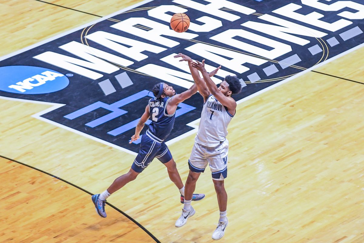 Villanova guard Malachi Palmer(7) takes a 3-point shot over Utah State guard MJ Collins (2) during an NCCA March Madness game against Utah State Friday March 20, 2026 in San Diego , California. Villanova guard Malachi Palmer(7) takes a 3-point shot over Utah State guard MJ Collins (2) during an NCCA March Madness game against Utah State Friday March 20, 2026 in San Diego , California.