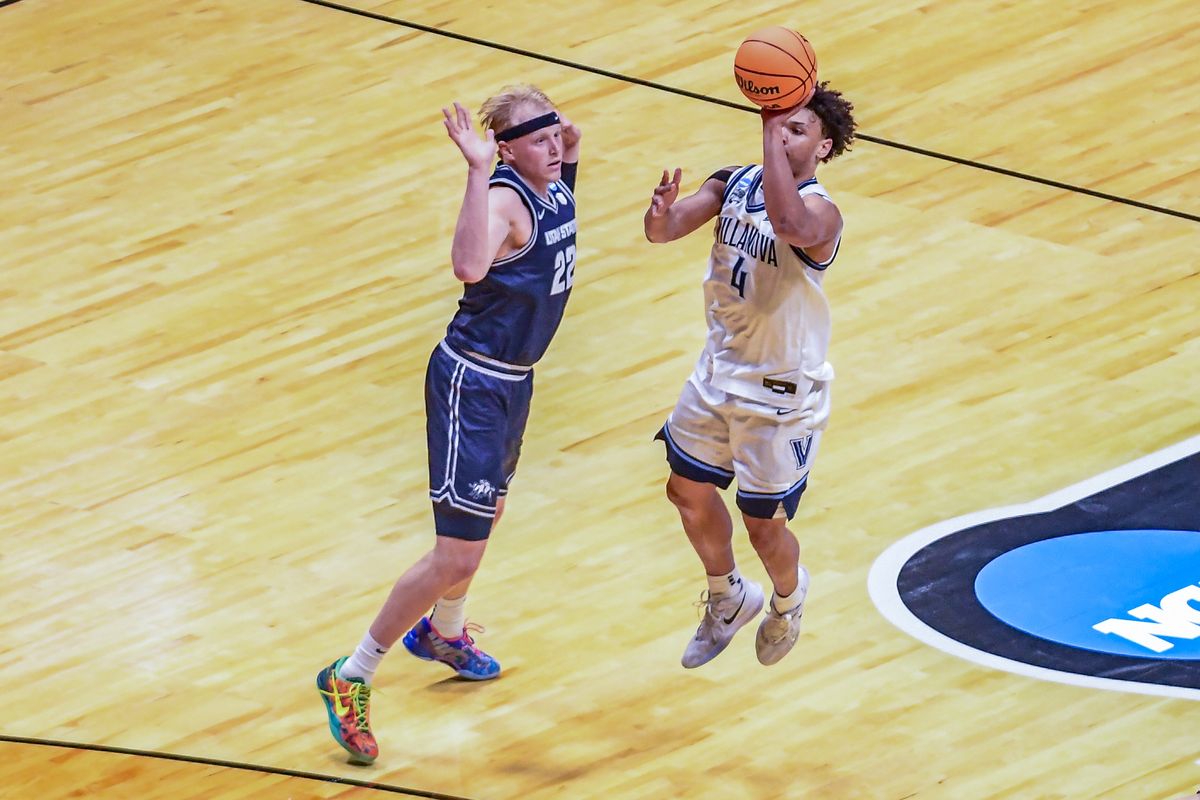 Villanova guard Tyler Perkins shots a 3-point jump shot during an NCCA March Madness game against Utah State Friday March 20, 2026 in San Diego , California. Villanova guard Tyler Perkins shots a 3-point jump shot during an NCCA March Madness game against Utah State Friday March 20, 2026 in San Diego , California.