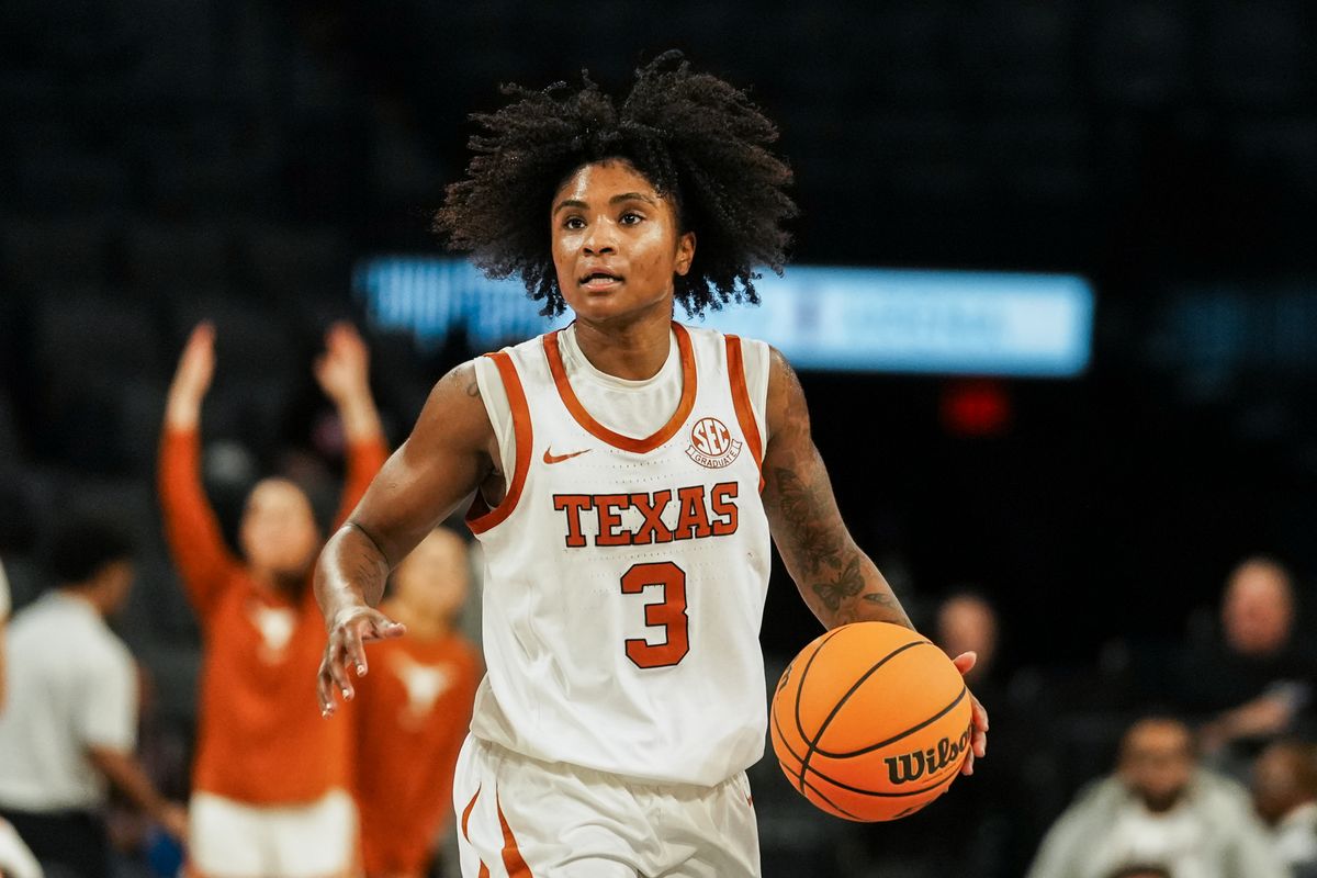 Texas guard Rori Harmon (3) takes the ball down the court during first half of college basketball game against UCLA on Wednesday, Nov. 26, 2025 during the Players Era tournament at Michelob Ultra Arena in Las Vegas. Texas guard Rori Harmon (3) takes the ball down the court during first half of college basketball game against UCLA on Wednesday, Nov. 26, 2025 during the Players Era tournament at Michelob Ultra Arena in Las Vegas.