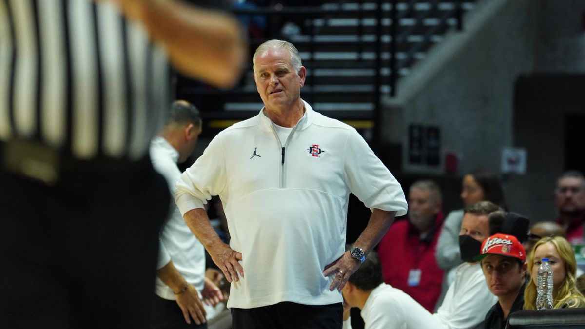 San Diego State Head Coach Brian Dutcher looks on during an NCAA Basketball game against Long Beach State, Tuesday November 4, 2025 in San Diego, Calif. San Diego State Head Coach Brian Dutcher looks on during an NCAA Basketball game against Long Beach State, Tuesday November 4, 2025 in San Diego, Calif.