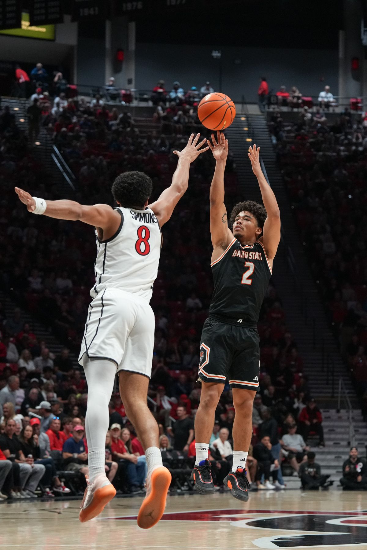 Idaho State point guard Jamison Guerra (2) shoots the ball during an NCAA basketball game against SDSU, Sunday November 09, 2025 in San Diego, California. Idaho State point guard Jamison Guerra (2) shoots the ball during an NCAA basketball game against SDSU, Sunday November 09, 2025 in San Diego, California.