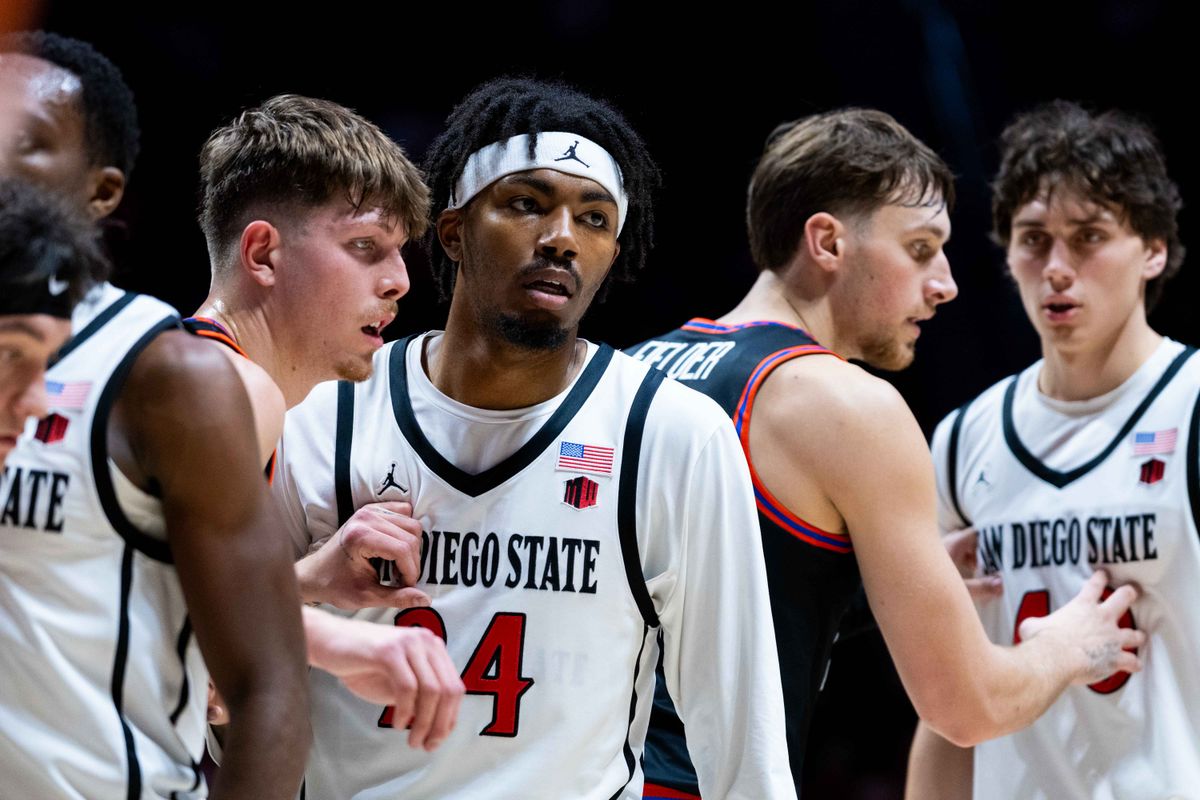 Players wait for the ball to be in play during an NCAA Basketball game between Boise State and San Diego State, Saturday January 3, 2026 at Viejas Arena in San Diego, Calif. Players wait for the ball to be in play during an NCAA Basketball game between Boise State and San Diego State, Saturday January 3, 2026 at Viejas Arena in San Diego, Calif.