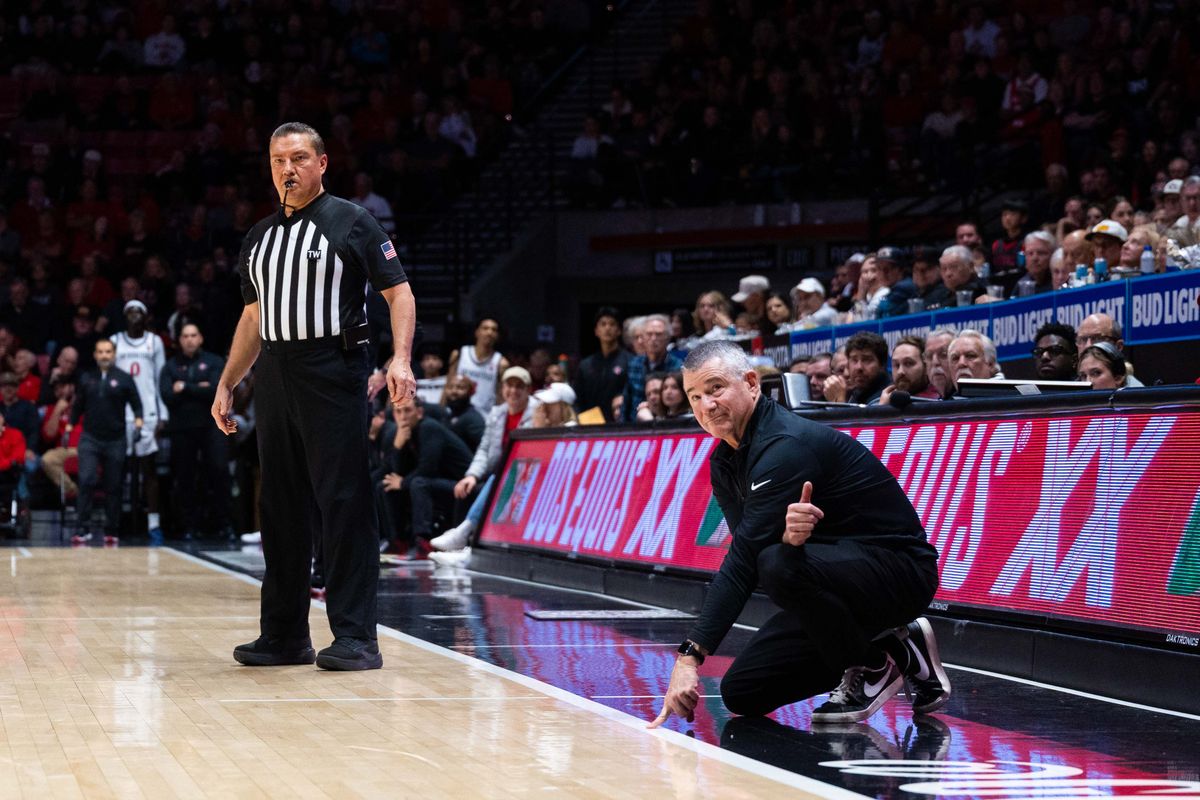 Boise State Head Coach Leon Rice reacts to a missed call by an official during an NCAA Basketball game between Boise State and San Diego State, Saturday January 3, 2026 at Viejas Arena in San Diego, Calif. Boise State Head Coach Leon Rice reacts to a missed call by an official during an NCAA Basketball game between Boise State and San Diego State, Saturday January 3, 2026 at Viejas Arena in San Diego, Calif.