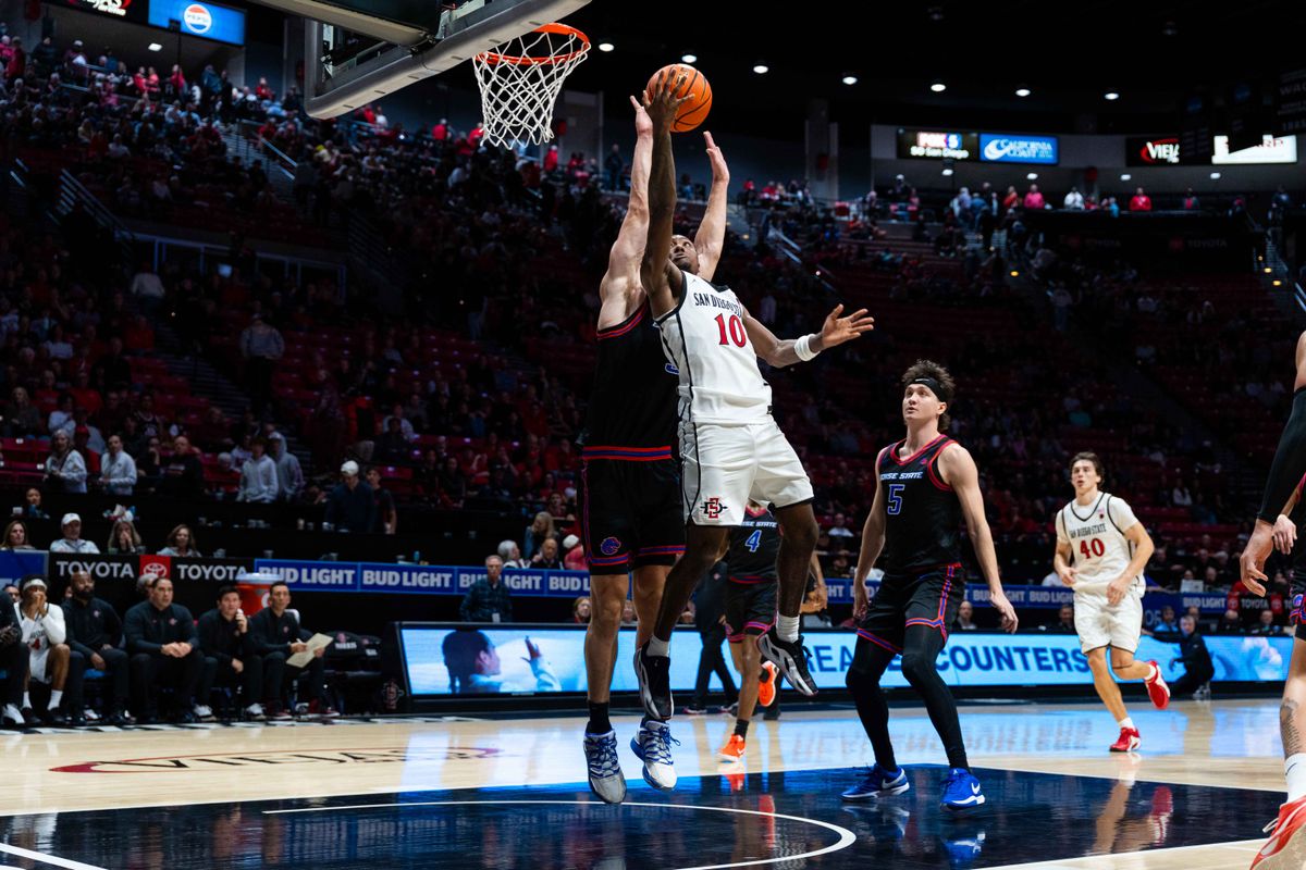 San Diego State guard BJ Davis (10) attempts a layup during an NCAA Basketball game between Boise State and San Diego State, Saturday January 3, 2026 at Viejas Arena in San Diego, Calif. San Diego State guard BJ Davis (10) attempts a layup during an NCAA Basketball game between Boise State and San Diego State, Saturday January 3, 2026 at Viejas Arena in San Diego, Calif.