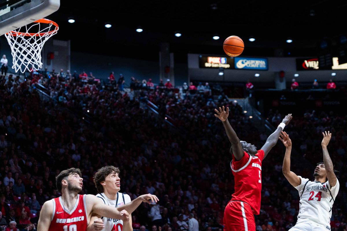 San Diego State guard Taj DeGourville (24) fades away during an NCAA Basketball game between New Mexico and San Diego State, Saturday January 17, 2026 at Viejas Arena in San Diego, Calif. San Diego State guard Taj DeGourville (24) fades away during an NCAA Basketball game between New Mexico and San Diego State, Saturday January 17, 2026 at Viejas Arena in San Diego, Calif.