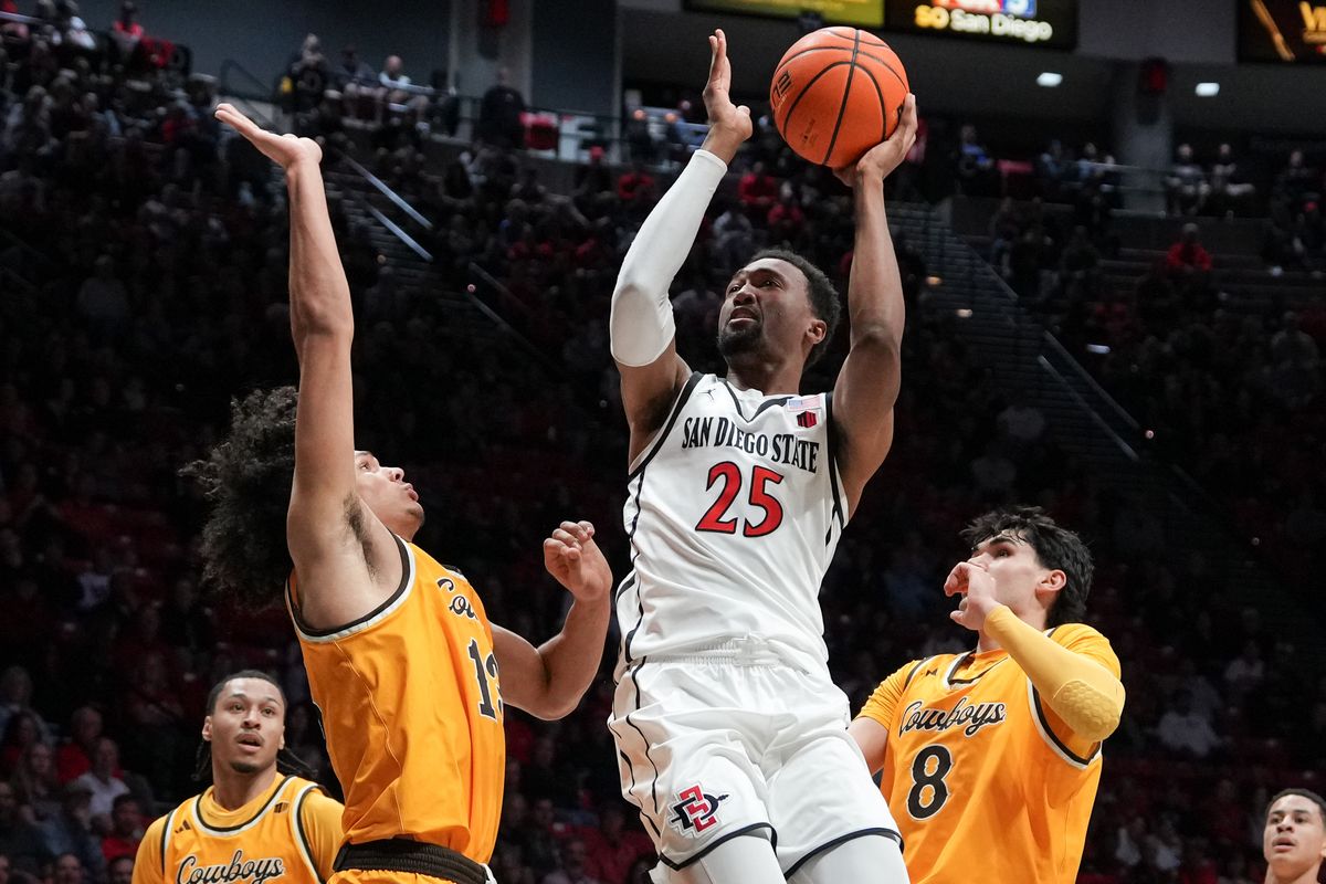 SDSU forward Jeremiah Oden (25) shoots the ball during an NCAA basketball game against Wyoming, Tuesday February 03, 2026 in San Diego, California. SDSU forward Jeremiah Oden (25) shoots the ball during an NCAA basketball game against Wyoming, Tuesday February 03, 2026 in San Diego, California.