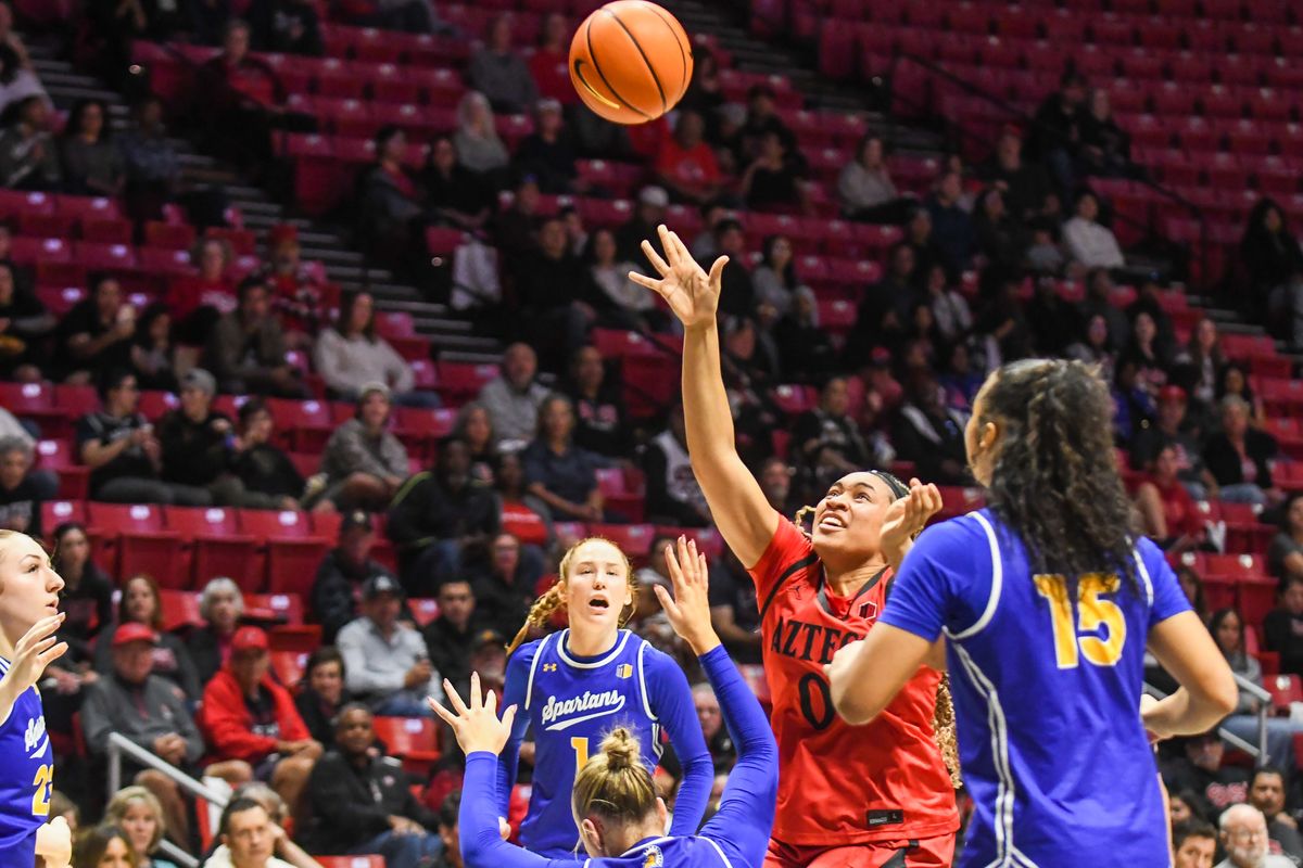 SDSU forward Kennedy Lee (0) shoots the ball during an NCAA Women’s basketball game against San Jose State Saturday January 24, 2026 in San Diego, California. SDSU forward Kennedy Lee (0) shoots the ball during an NCAA Women’s basketball game against San Jose State Saturday January 24, 2026 in San Diego, California.