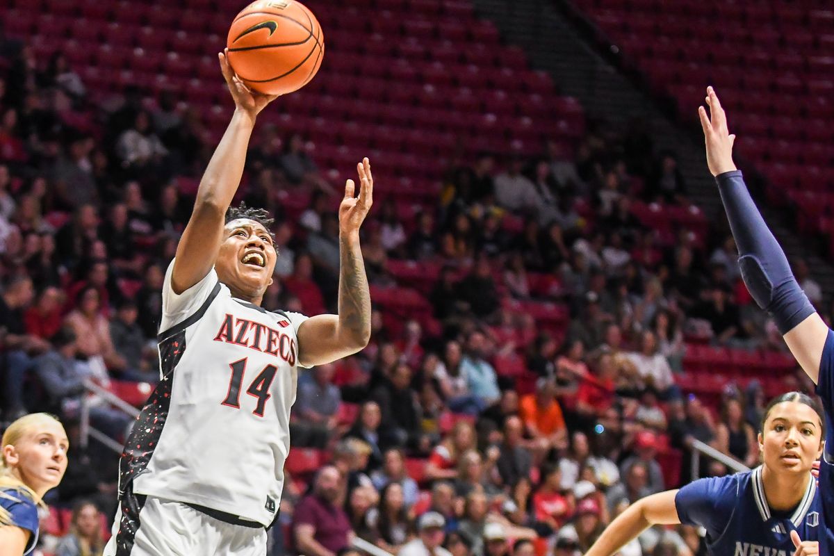 SDSU guard Nala Williams (14) shoots the ball during an NCAA basketball game against Nevada Saturday January 31, 2026 in San Diego, California. SDSU guard Nala Williams (14) shoots the ball during an NCAA basketball game against Nevada Saturday January 31, 2026 in San Diego, California.
