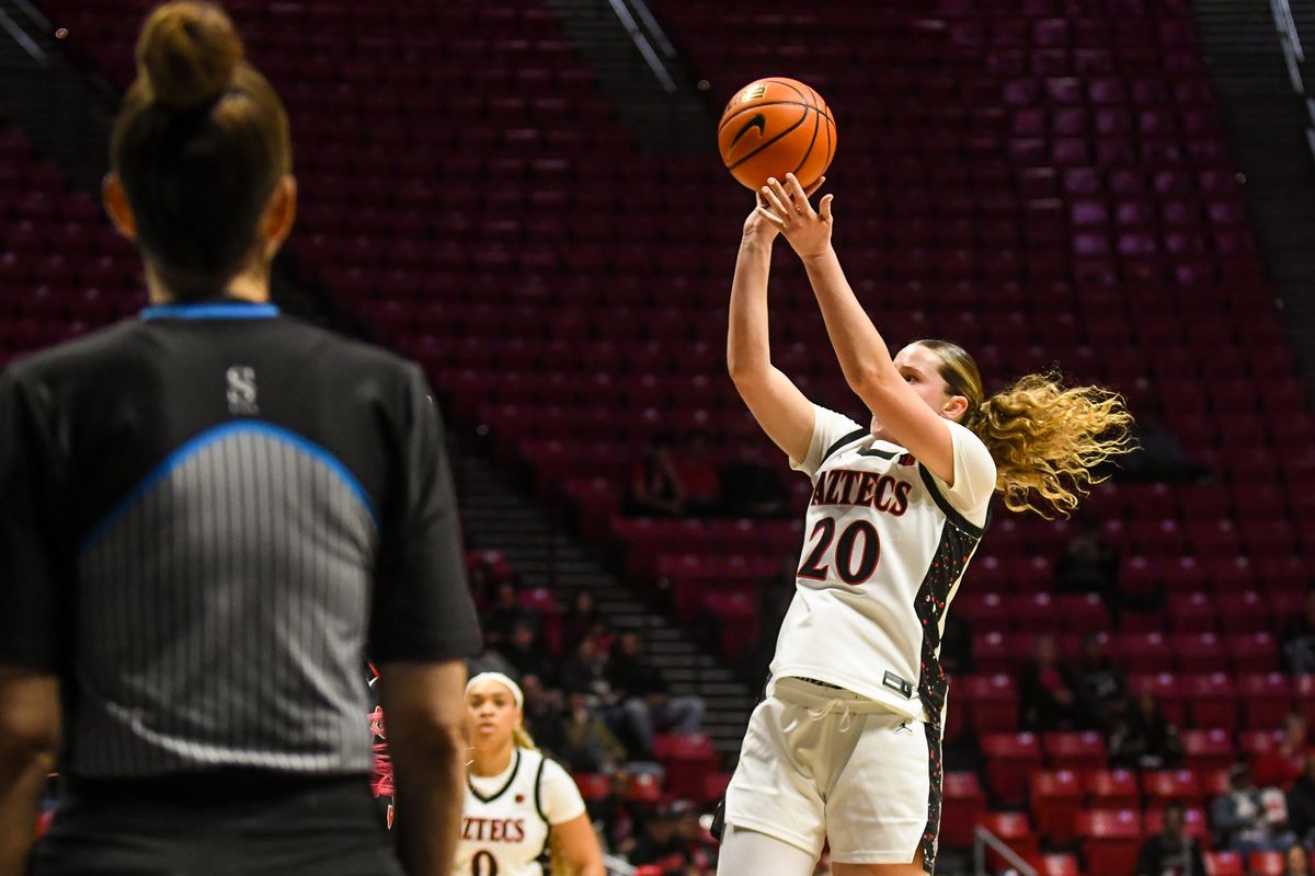 SDSU forward Bailey Barnhard (20) shoots the ball  during an NCAA Women’s Basketball game against UNLV Wednesday February 18, 2026 in San Diego, California.