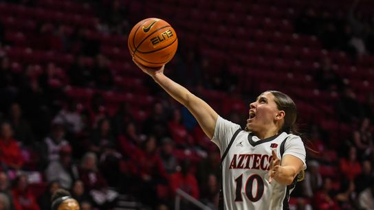 SDSU guard Nat Martinez (10) makes a running layup during an NCAA Women’s Basketball game against UNLV Wednesday February 18, 2026 in San Diego, California.