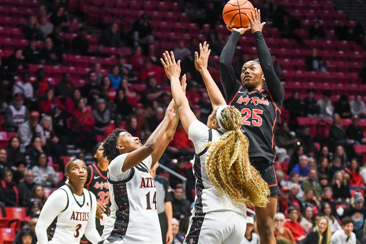 UNLV forward Remington Rofer (25) shoots the ball  during an NCAA Women’s Basketball game against SDSU Wednesday February 18, 2026 in San Diego, California.