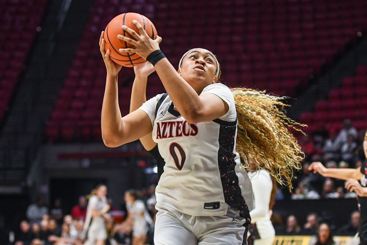 SDSU forward Kennedy Lee (0) looks to shoot during an NCAA Women’s Basketball game against Fresno State Saturday February 21, 2026 in San Diego, California. SDSU forward Kennedy Lee (0) looks to shoot during an NCAA Women’s Basketball game against Fresno State Saturday February 21, 2026 in San Diego, California.