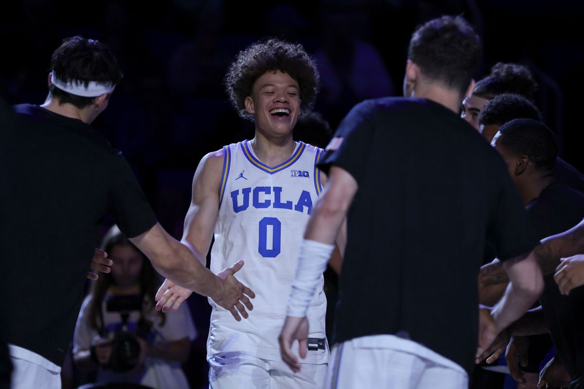 Guard Trent Perry #0 of the UCLA Bruins is introduced in the starting lineups before an NCAA basketball game against the West Georgia Wolves, Monday November 10, 2025 in Los Angeles, Calif. Guard Trent Perry #0 of the UCLA Bruins is introduced in the starting lineups before an NCAA basketball game against the West Georgia Wolves, Monday November 10, 2025 in Los Angeles, Calif.