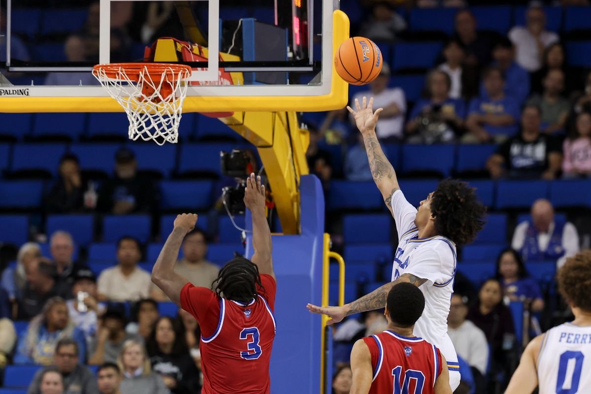 Guard Skyy Clark #55 of the UCLA Bruins lays the ball up during an NCAA basketball game against the West Georgia Wolves, Monday November 10, 2025 in Los Angeles, Calif. Guard Skyy Clark #55 of the UCLA Bruins lays the ball up during an NCAA basketball game against the West Georgia Wolves, Monday November 10, 2025 in Los Angeles, Calif.