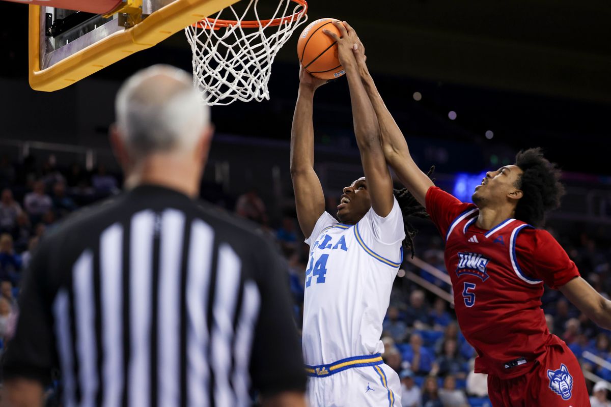 Center Steven Jamerson II #24 of the UCLA Bruins drives towards the rim during an NCAA basketball game against the West Georgia Wolves, Monday November 10, 2025 in Los Angeles, Calif. Center Steven Jamerson II #24 of the UCLA Bruins drives towards the rim during an NCAA basketball game against the West Georgia Wolves, Monday November 10, 2025 in Los Angeles, Calif.