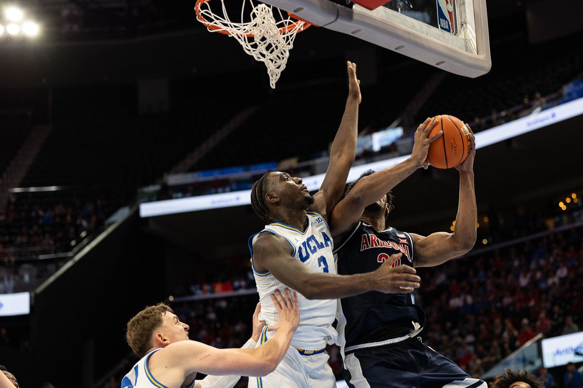 UCLA guard Eric Dailey Jr. (3) defends during a Big Ten Conference college basketball game against the Arizona Wildcats, Friday November 14, 2025 in Inglewood, Calif. UCLA guard Eric Dailey Jr. (3) defends during a Big Ten Conference college basketball game against the Arizona Wildcats, Friday November 14, 2025 in Inglewood, Calif.