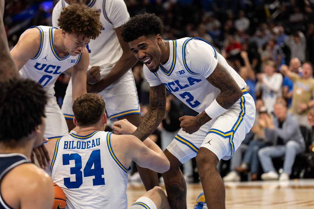 UCLA guard Donovan Dent (2) celebrates during a Big Ten Conference college basketball game against the Arizona Wildcats, Friday November 14, 2025 in Inglewood, Calif. UCLA guard Donovan Dent (2) celebrates during a Big Ten Conference college basketball game against the Arizona Wildcats, Friday November 14, 2025 in Inglewood, Calif.