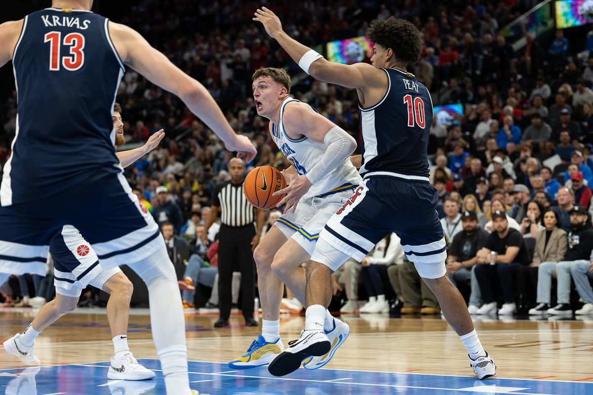 UCLA forward Tyler Bilodeau (34) prepares to take a shot during a Big Ten Conference college basketball game against the Arizona Wildcats, Friday November 14, 2025 in Inglewood, Calif. UCLA forward Tyler Bilodeau (34) prepares to take a shot during a Big Ten Conference college basketball game against the Arizona Wildcats, Friday November 14, 2025 in Inglewood, Calif.