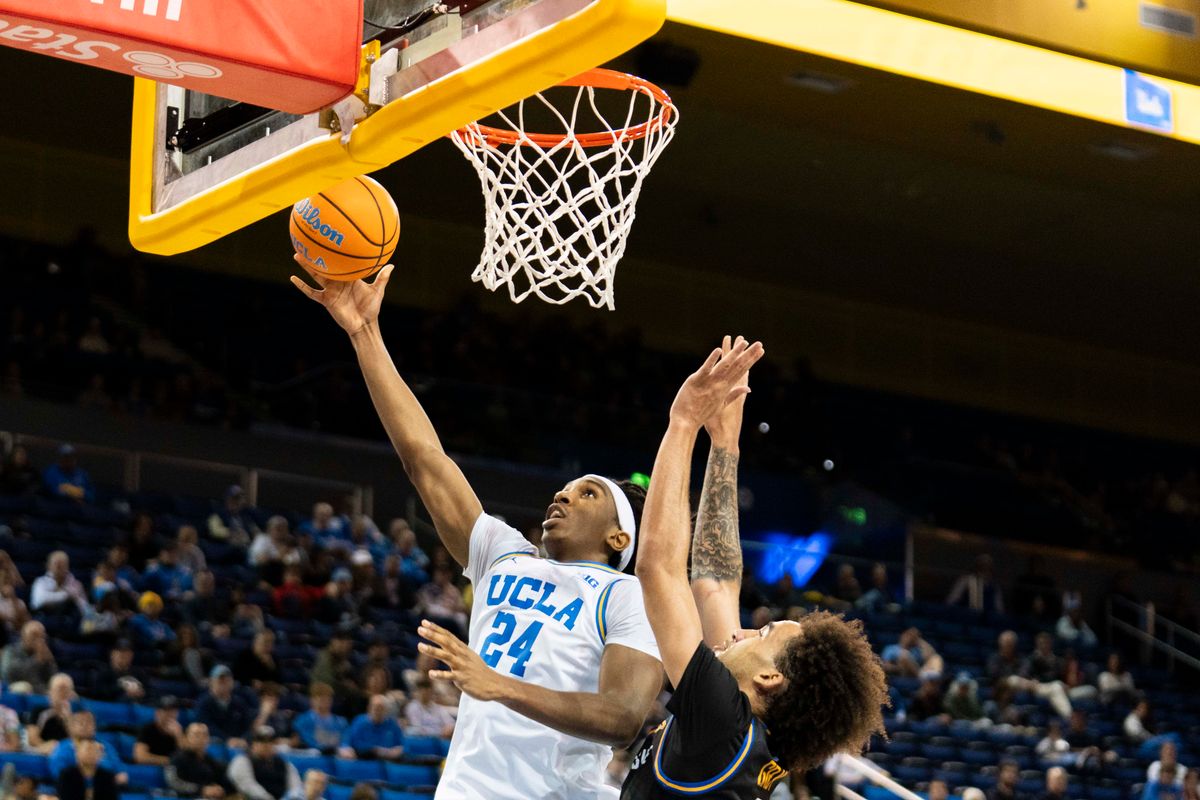 UCLA forward Steven Jamerson II (24) scores the layup during an NCAA basketball game against UC Riverside, Tuesday December 23rd, 2025 in Los Angeles, California. UCLA forward Steven Jamerson II (24) scores the layup during an NCAA basketball game against UC Riverside, Tuesday December 23rd, 2025 in Los Angeles, California.