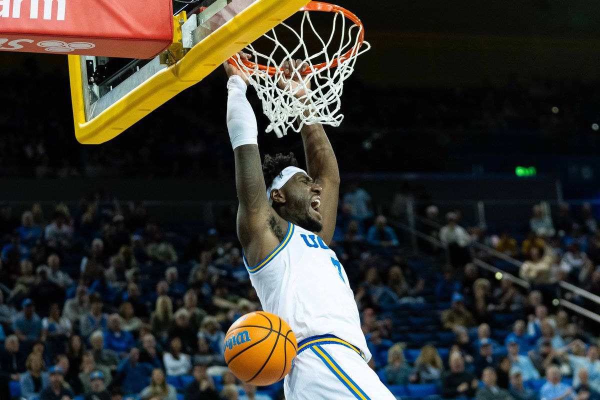 UCLA forward Eric Dailey Jr. (3) dunking the ball during a Big 10 basketball game against Maryland, Saturday , January 10th, 2025 in Los Angeles, California UCLA forward Eric Dailey Jr. (3) dunking the ball during a Big 10 basketball game against Maryland, Saturday , January 10th, 2025 in Los Angeles, California