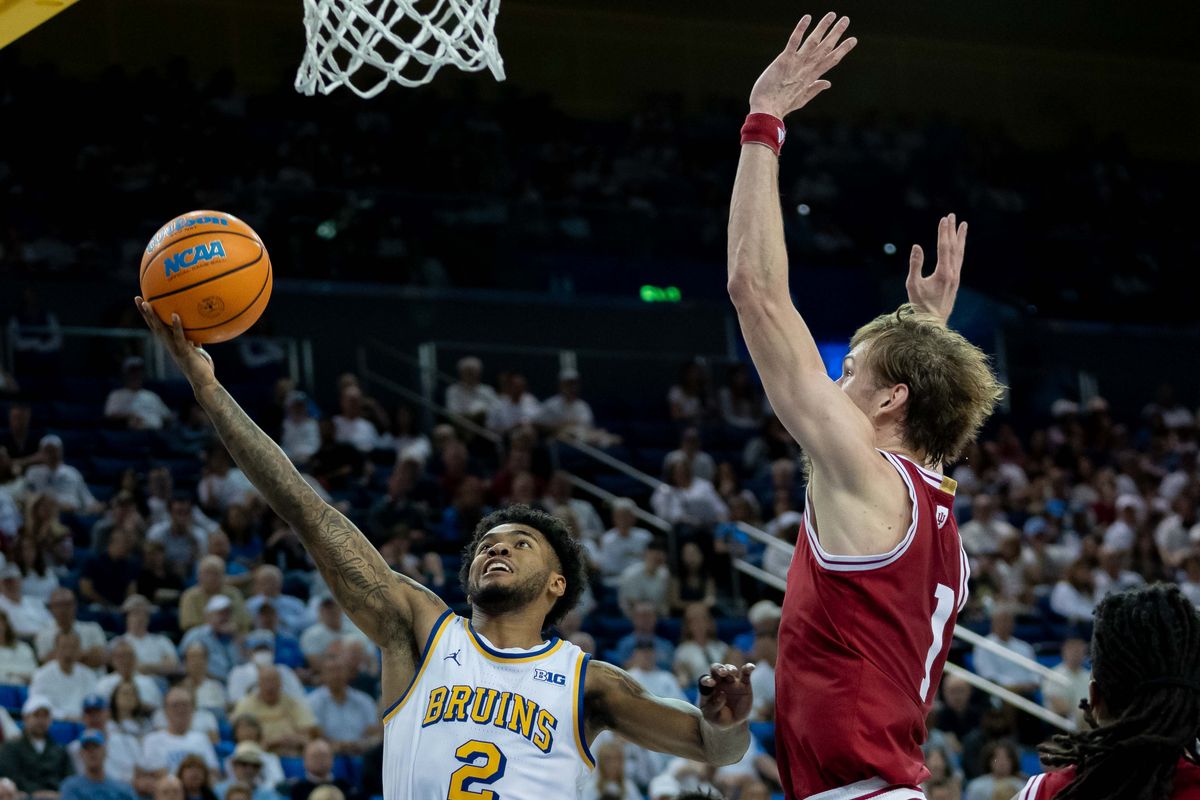 UCLA guard Donovan Dent (2) takes a lay-up during a Big 10 basketball game against Indiana, Saturday, January 31st, 2026 in Los Angeles, California UCLA guard Donovan Dent (2) takes a lay-up during a Big 10 basketball game against Indiana, Saturday, January 31st, 2026 in Los Angeles, California