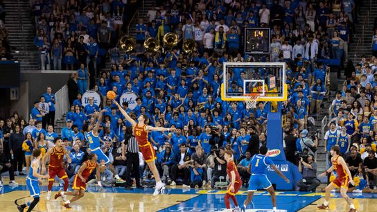 Donovan Dent shines in rivalry game mauling of USC taken at Pauley Pavilion (UCLA Bruins). Photo by Jordan Teller - The Sporting Tribune