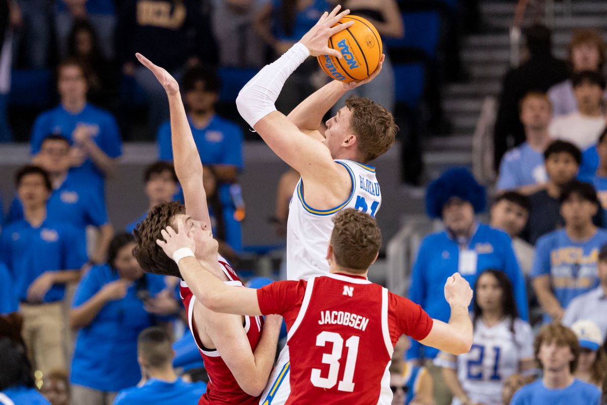 Tyler Bilodeau #34 of the UCLA Bruins shoots the ball during an NCAA basketball game against the Nebraska Cornhuskers, Tuesday March 3, 2026 in Los Angeles, Calif. Tyler Bilodeau #34 of the UCLA Bruins shoots the ball during an NCAA basketball game against the Nebraska Cornhuskers, Tuesday March 3, 2026 in Los Angeles, Calif.