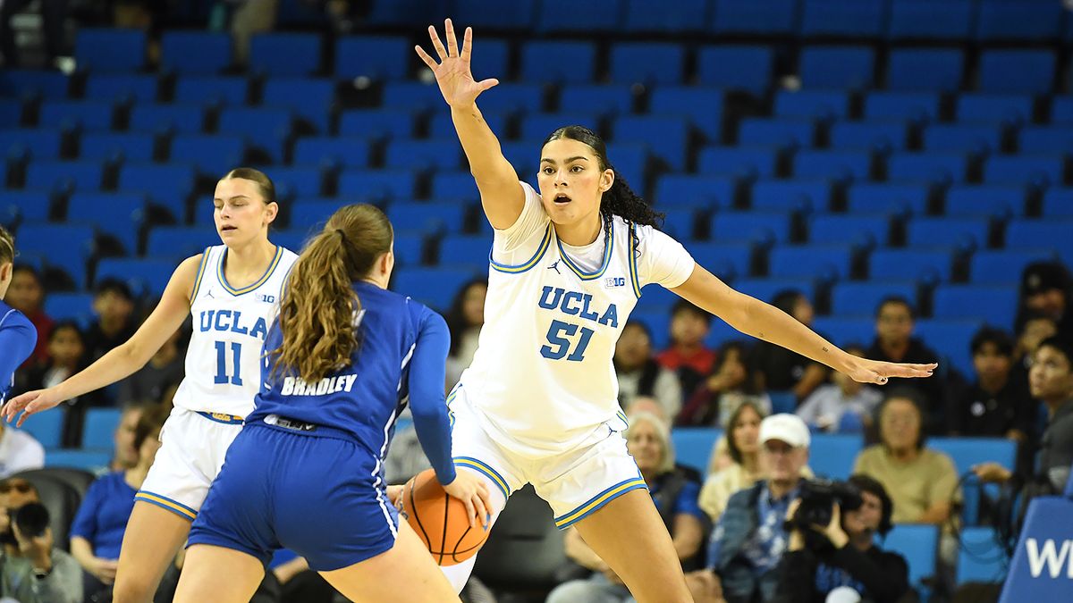UCLA Bruins center Lauren Betts (51) plays defense during an NCAA basketball game against the UCSB Gauchos on Thursday, November 6, 2025 at Pauley Pavilion in Los Angeles, Calif. Bruins defeated the Gauchos 87-50. UCLA Bruins center Lauren Betts (51) plays defense during an NCAA basketball game against the UCSB Gauchos on Thursday, November 6, 2025 at Pauley Pavilion in Los Angeles, Calif. Bruins defeated the Gauchos 87-50.
