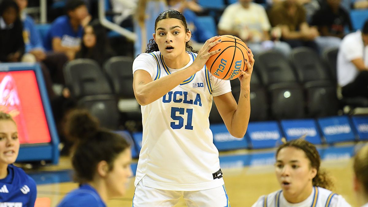 UCLA Bruins center Lauren Betts (51) looks to pass the ball during an NCAA basketball game against the UCSB Gauchos on Thursday, November 6, 2025 at Pauley Pavilion in Los Angeles, Calif. Bruins defeated the Gauchos 87-50. UCLA Bruins center Lauren Betts (51) looks to pass the ball during an NCAA basketball game against the UCSB Gauchos on Thursday, November 6, 2025 at Pauley Pavilion in Los Angeles, Calif. Bruins defeated the Gauchos 87-50.