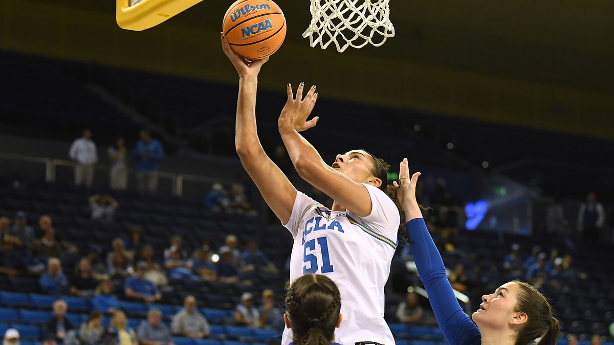 UCLA Bruins center Lauren Betts (51) lays in a basket during an NCAA basketball game against the UCSB Gauchos on Thursday, November 6, 2025 at Pauley Pavilion in Los Angeles, Calif. Bruins defeated the Gauchos 87-50. UCLA Bruins center Lauren Betts (51) lays in a basket during an NCAA basketball game against the UCSB Gauchos on Thursday, November 6, 2025 at Pauley Pavilion in Los Angeles, Calif. Bruins defeated the Gauchos 87-50.