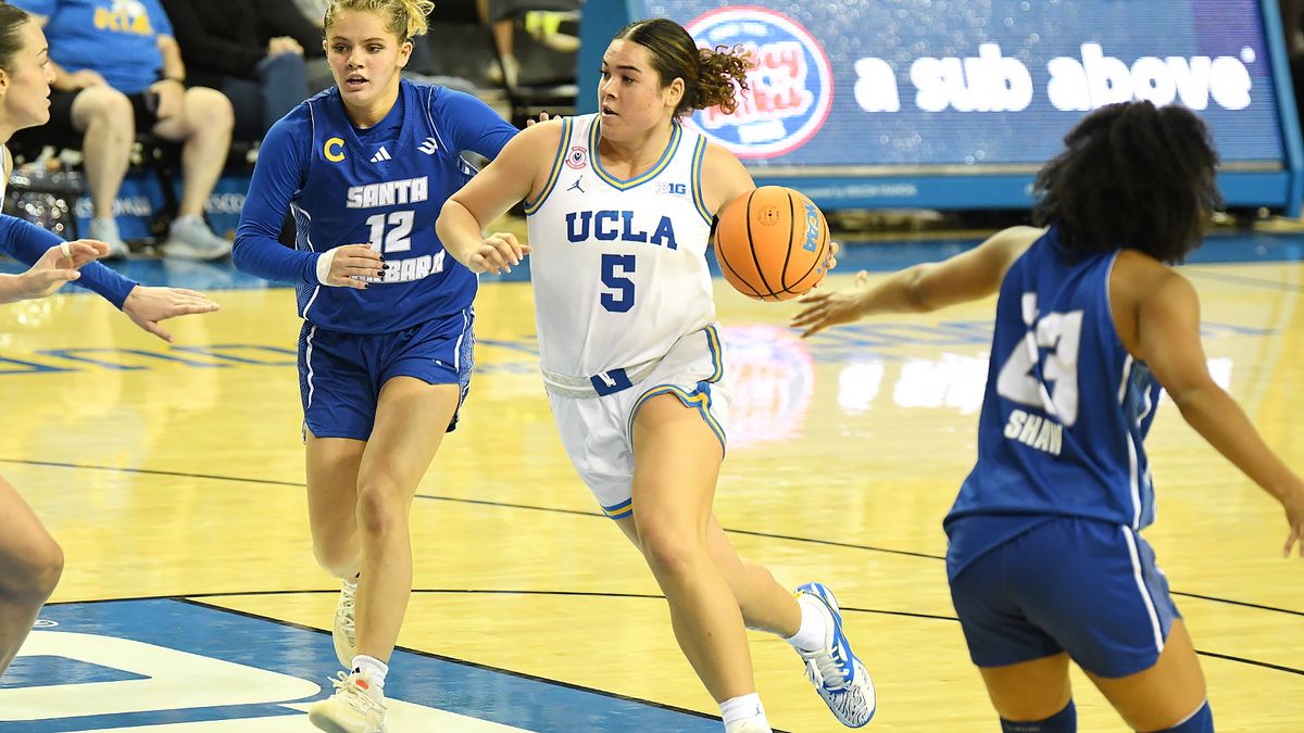 UCLA Bruins guard Charlisse Leger-Walker (5) drives to the basket during an NCAA basketball game against the UCSB Gauchos on Thursday, November 6, 2025 at Pauley Pavilion in Los Angeles, Calif. Bruins defeated the Gauchos 87-50. UCLA Bruins guard Charlisse Leger-Walker (5) drives to the basket during an NCAA basketball game against the UCSB Gauchos on Thursday, November 6, 2025 at Pauley Pavilion in Los Angeles, Calif. Bruins defeated the Gauchos 87-50.