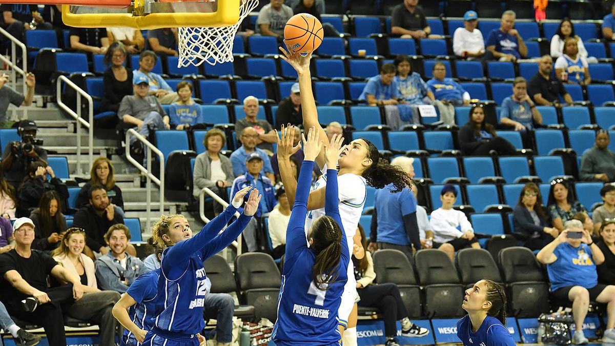 UCLA Bruins center Lauren Betts (51) lays in a basket during an NCAA basketball game against the UCSB Gauchos on Thursday, November 6, 2025 at Pauley Pavilion in Los Angeles, Calif. Bruins defeated the Gauchos 87-50. UCLA Bruins center Lauren Betts (51) lays in a basket during an NCAA basketball game against the UCSB Gauchos on Thursday, November 6, 2025 at Pauley Pavilion in Los Angeles, Calif. Bruins defeated the Gauchos 87-50.